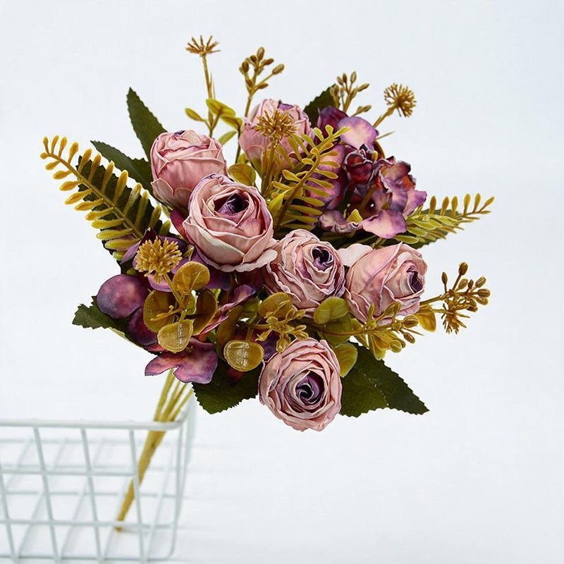 Künstliche Rosenstrauß, 6 Blüten, 30 cm hoch, aus Seidenstoff, für Hochzeiten, Zuhause und Gewerbe