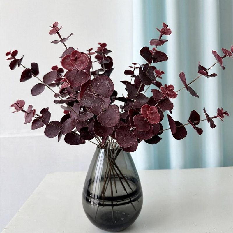 3 Stiele künstliche Eukalyptusblätter, 45 cm, PE/PVC, für Wohnraum, Hochzeiten, Feiertage