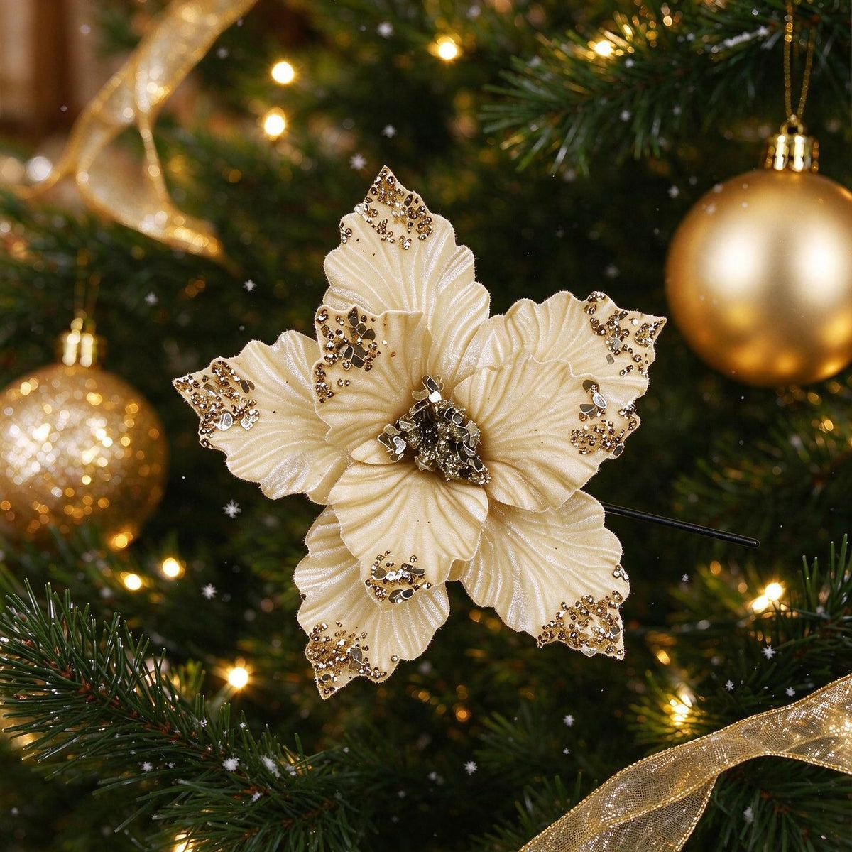 Künstliche Poinsettia Blütenkopf, 24 cm, lose Blüte für Dekoration, Weihnachten, Hochzeit, Innenraum