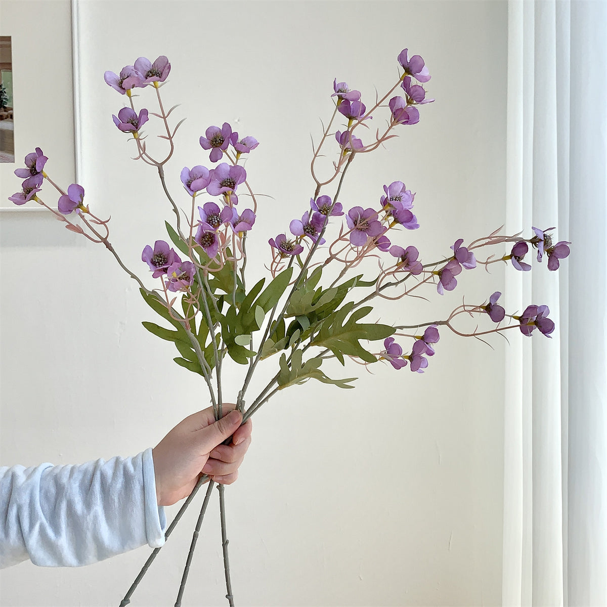 Künstliche Pflaumenblüten, 58 cm hoch, 15 Blüten pro Busch, aus Seidenstoff, retro Stil, für Innenräume