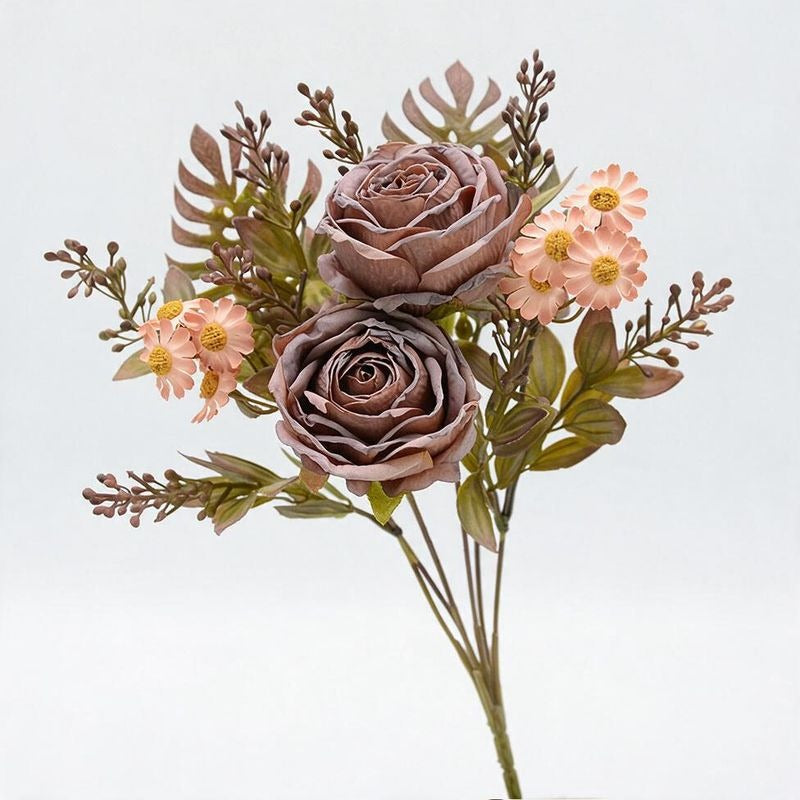 Künstliche Rosen & Gänseblümchen Busch, 32 cm hoch, 12 Blüten, für Hochzeitsdekoration und Innenraum