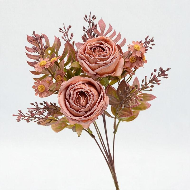 Künstliche Rosen & Gänseblümchen Busch, 32 cm hoch, 12 Blüten, für Hochzeitsdekoration und Innenraum