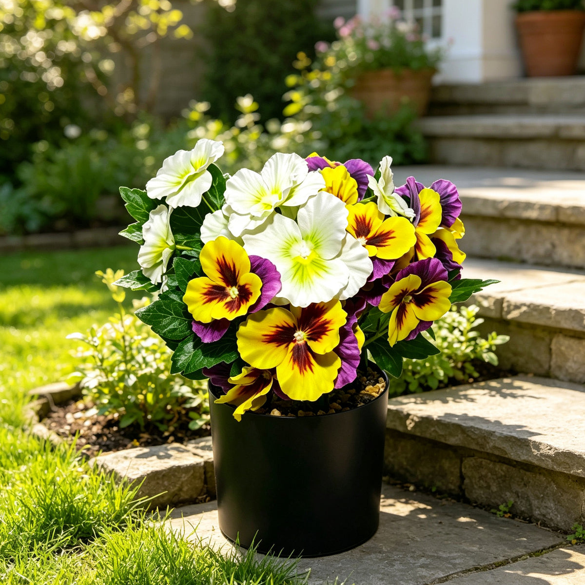 28 cm künstlicher Stiefmütterchen-Blumentopf, Polyester-Stoff, für Innendekoration und Gewerbe