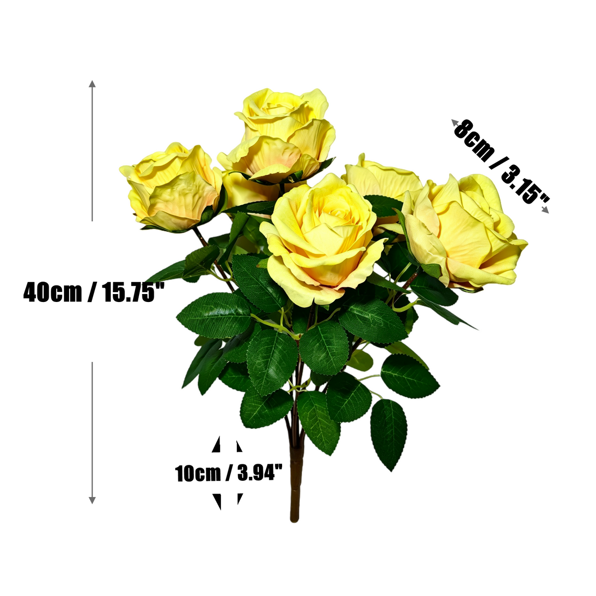 Künstliche Rose Busch mit 6 Blüten, 40 cm Höhe, seidenartiger Stoff, für Hochzeiten und Innendekoration