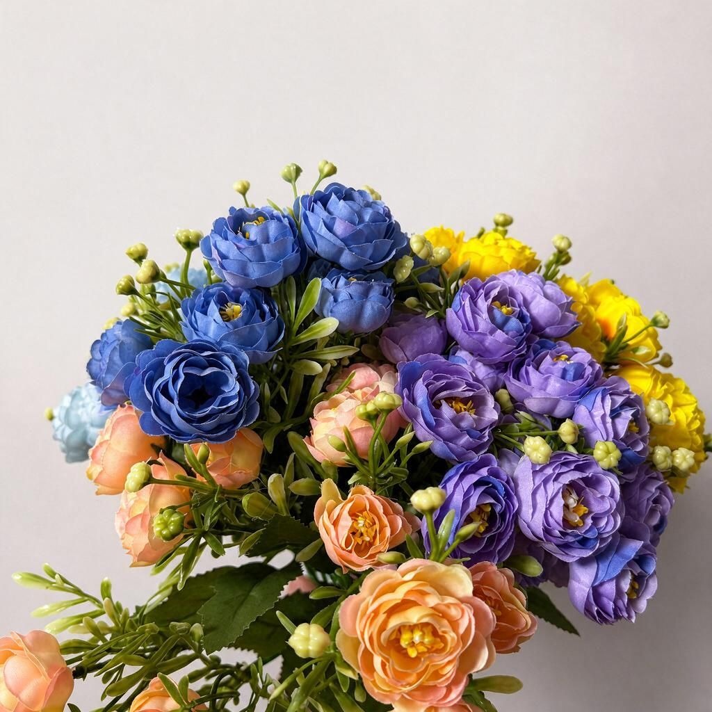 Künstliche Rosenbüschel mit 15 Blüten, 34 cm hoch, aus Seidenstoff, für Hochzeit, Dekoration, Innenraum