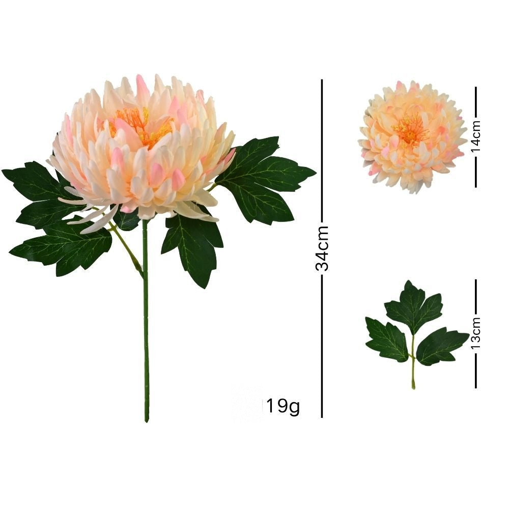 Künstliche Chrysantheme, einzelner Stiel mit 1 Blüte, 34 cm hoch, Seidenstoff, für Innen- und Außendekoration