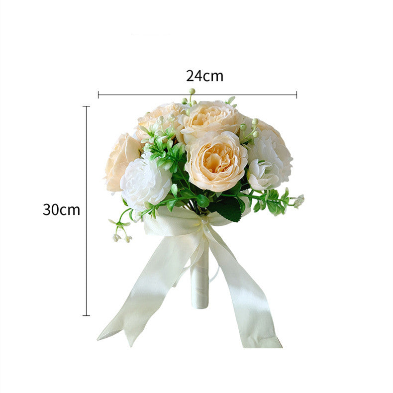 Hochzeits-Brautstrauß künstliche Rosen, 18 Blüten, 30 cm hoch, Seidenblumen für Innen- und Außenbereich