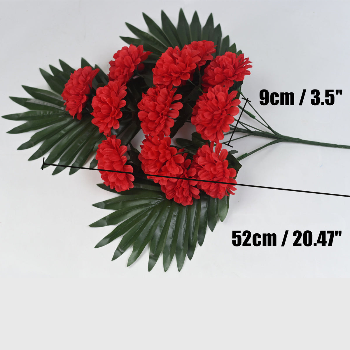 Künstliche Chrysanthemen Busch mit 12 Blüten, 52 cm Höhe, UV-beständig für Friedhof und Außenbereich