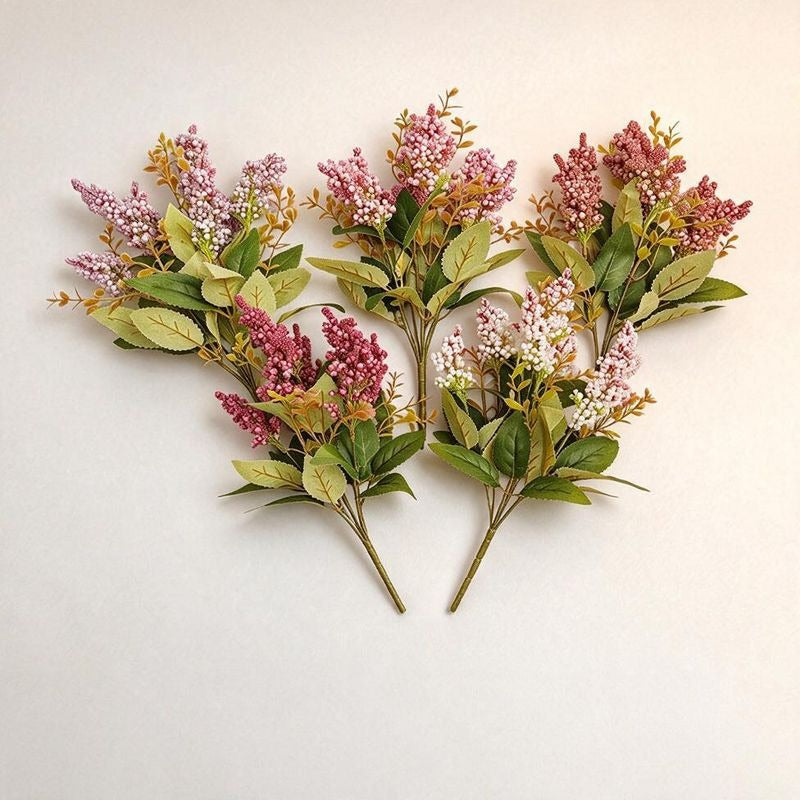 Künstliche Wildbeeren-Busch mit 7 Blüten, 40 cm hoch, aus Schaumstoff für Wohnraum und Gewerbe