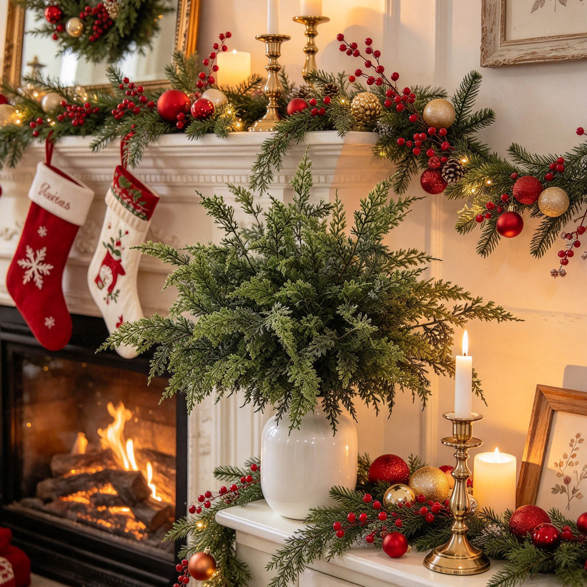 16 künstliche Zedernzweige, je 33 cm, für Deko, Hochzeiten und Weihnachten