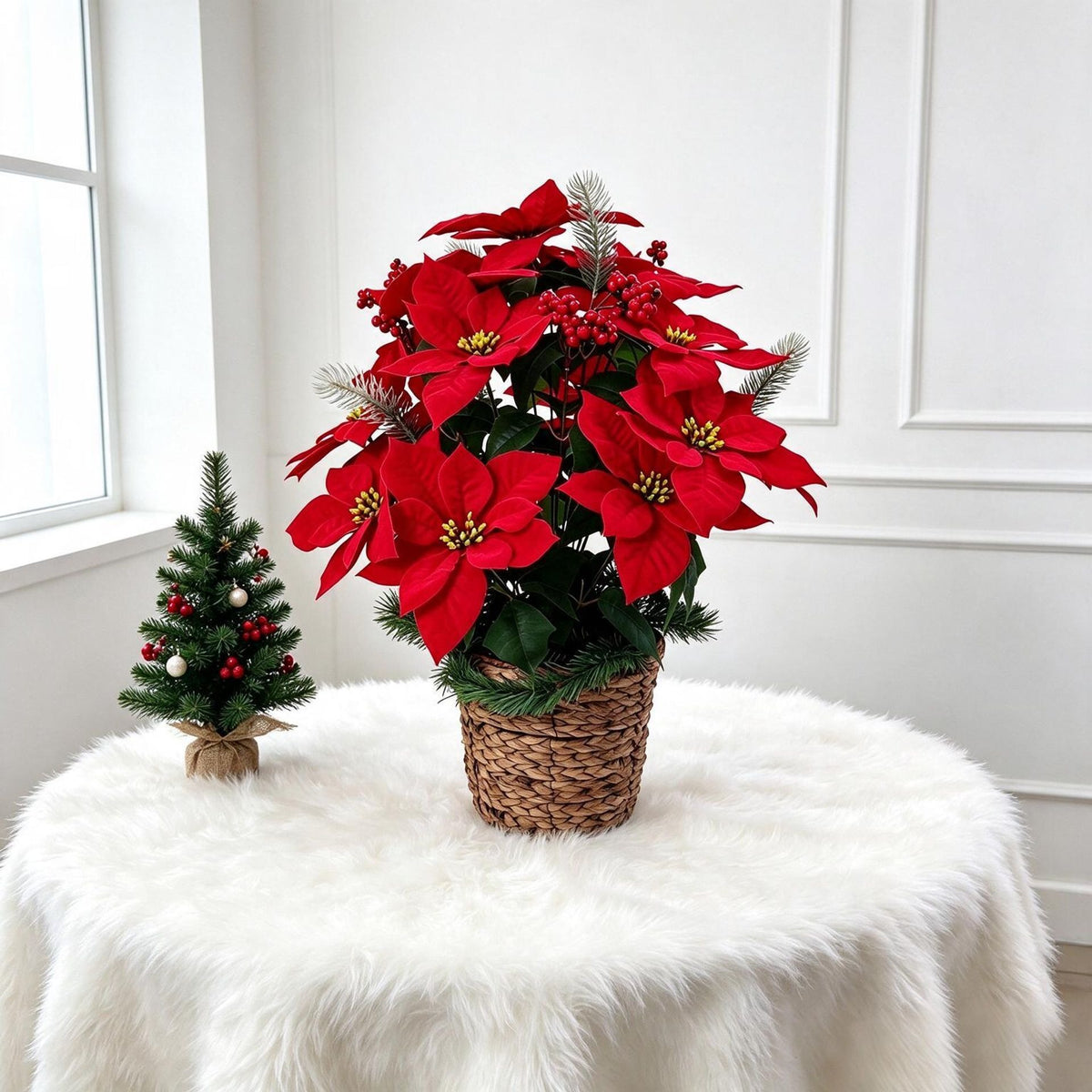 Künstliche Weihnachtssterne, 58 cm, 24 Blüten, Samtstoff, für Hotel, Büro, Hochzeit