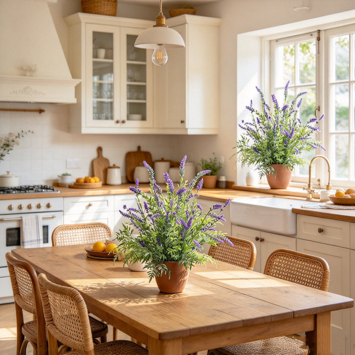 2 Pack künstliche Lavendel im Terrakottatopf, künstliche Topfpflanzen für Haus, Veranda, Terrasse, Garten, Bauernhaus und Büro
