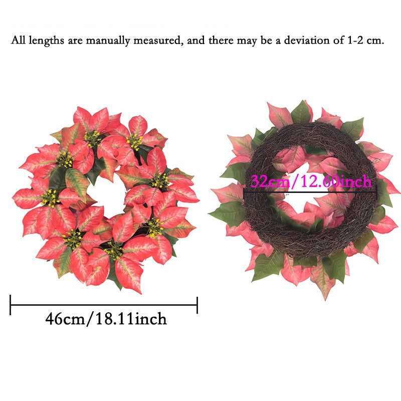 Künstlicher Poinsettia-Kranz, 46 cm Weihnachts-Deko, Plastik-Floralranke für Innenraum, Festliche Girlande