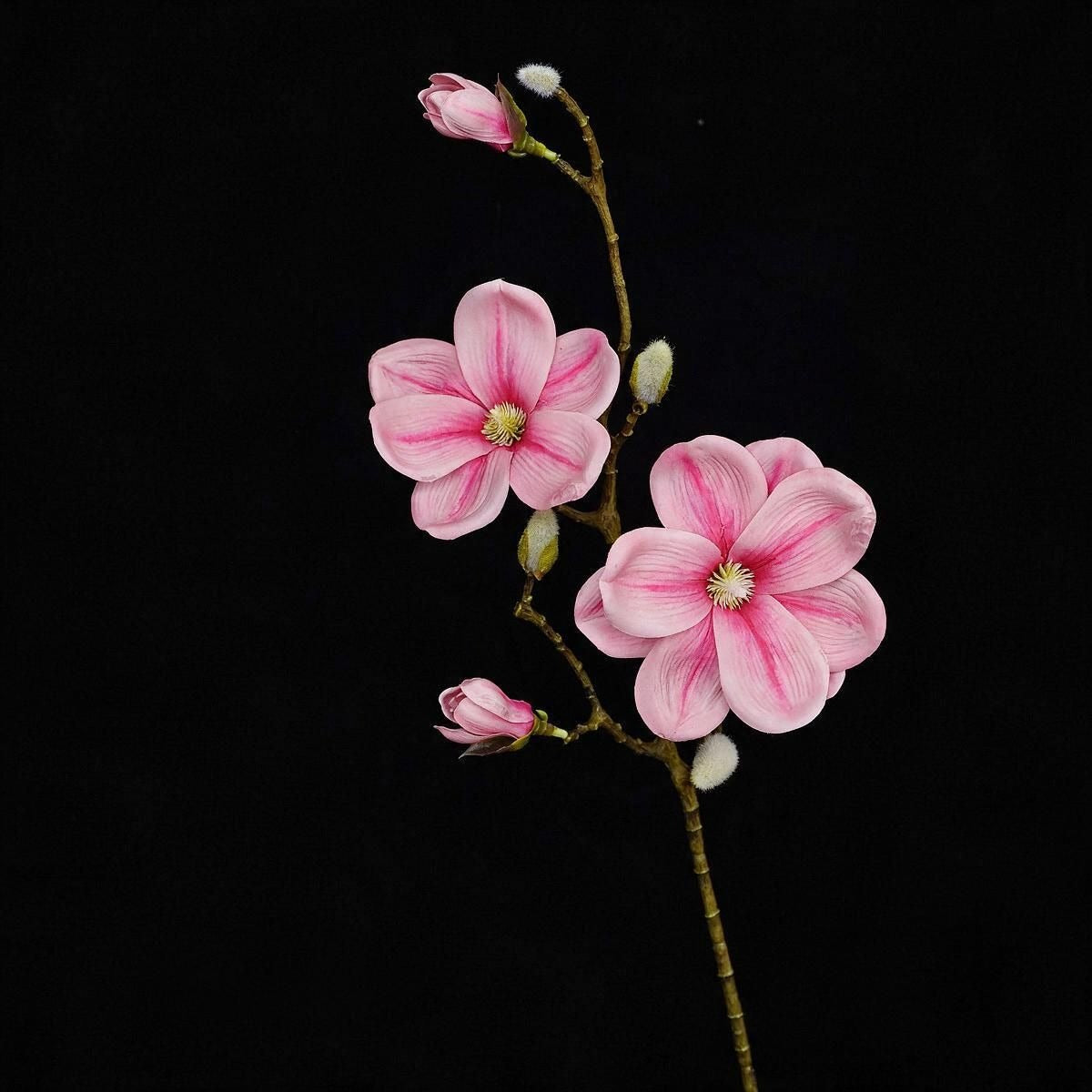 Künstliche Magnolien-Zweig mit 4 Blüten, 69 cm Höhe, einzeln, für Hochzeiten und Innendekoration