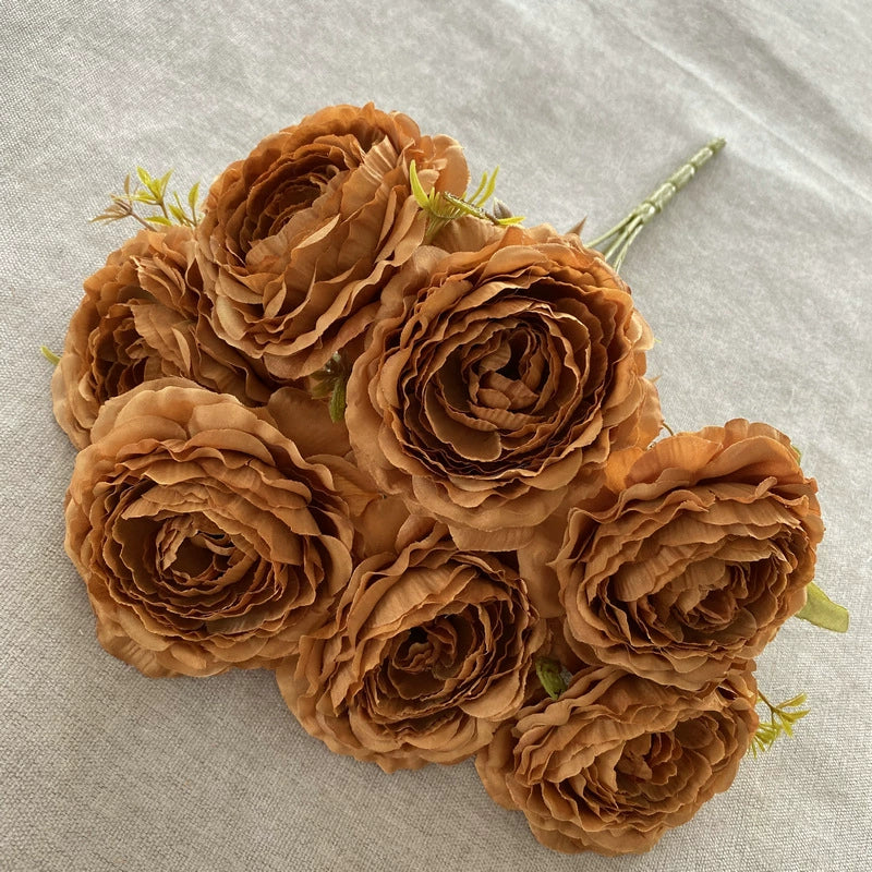 Künstliche Pfingstrosen-Strauß, 40 cm hoch mit 7 Blüten, aus Seidenstoff für Hochzeiten und Innendekoration