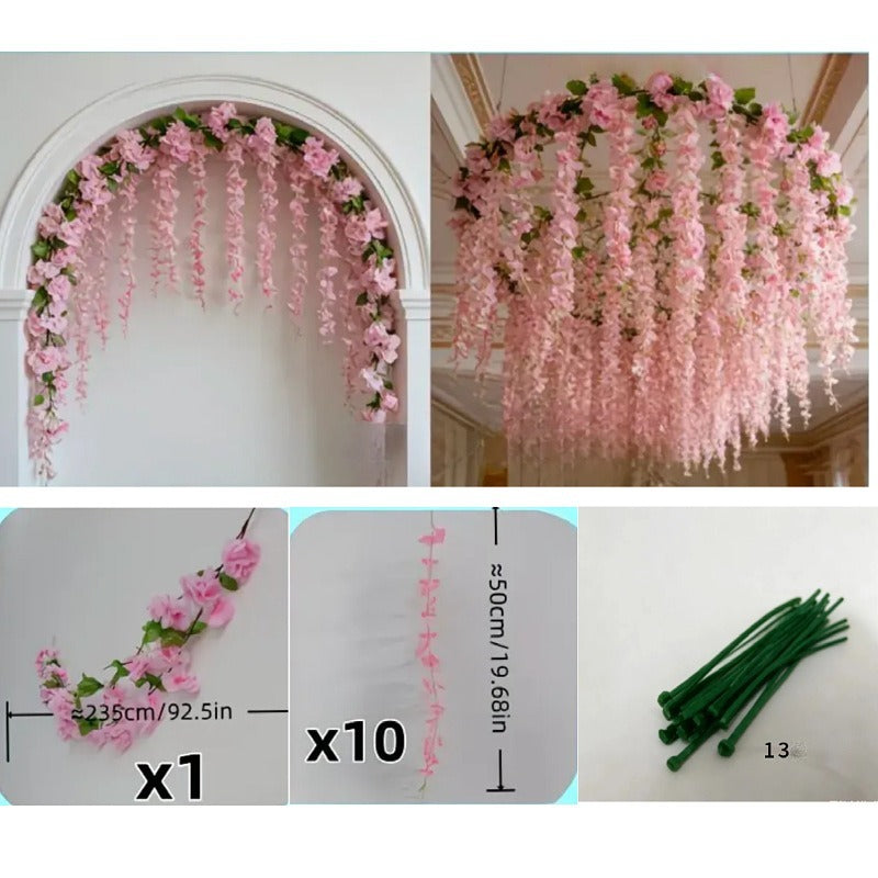 Künstliche Wisteria-Girlande, 230 cm, aus seidenähnlichem Polyester, für Innendekoration, Hochzeiten und Gewerberäume