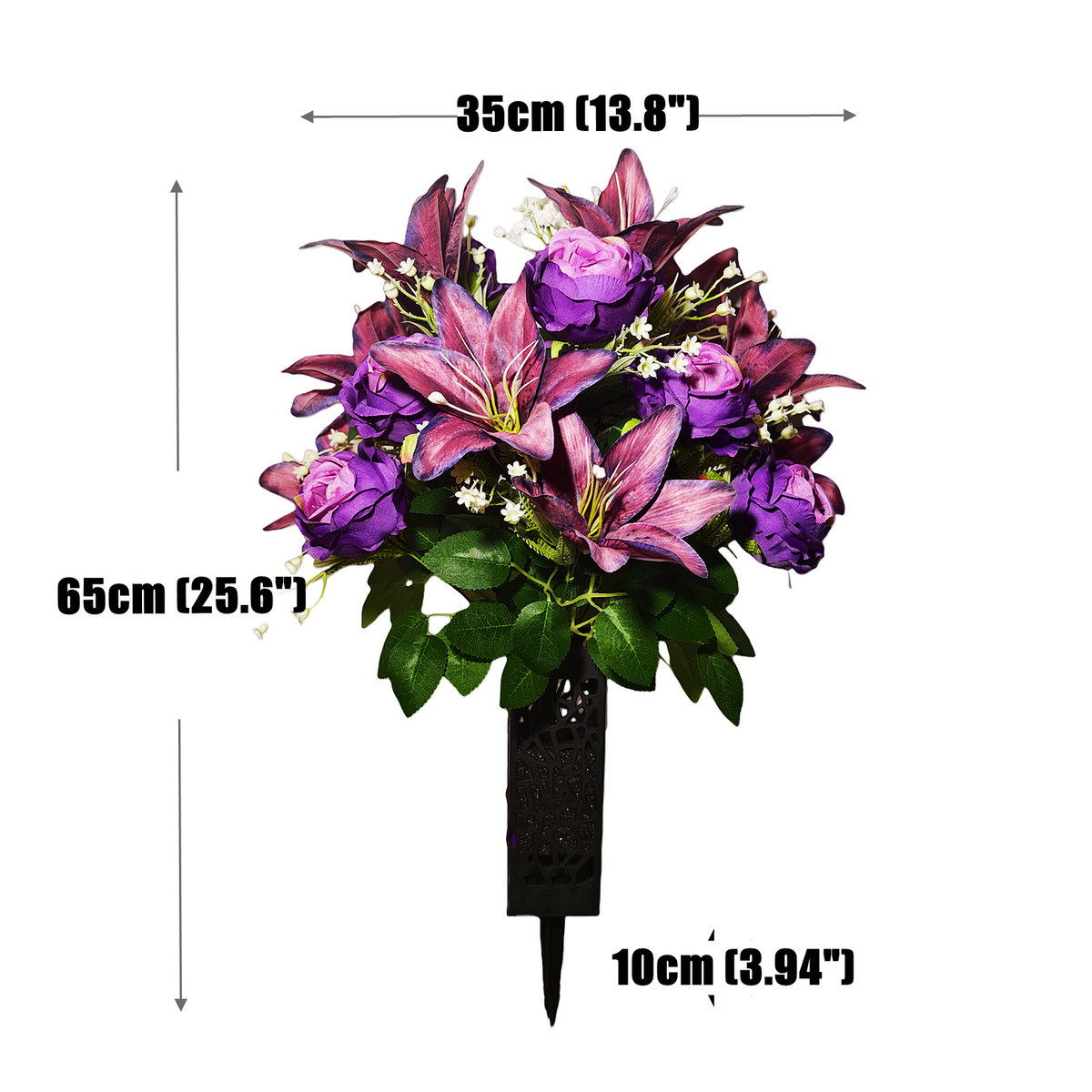 Künstlicher Lilienstrauß mit 24 Blüten, 60 cm hoch, inklusive Blumentopf, für Friedhofsdekoration und Feiertage