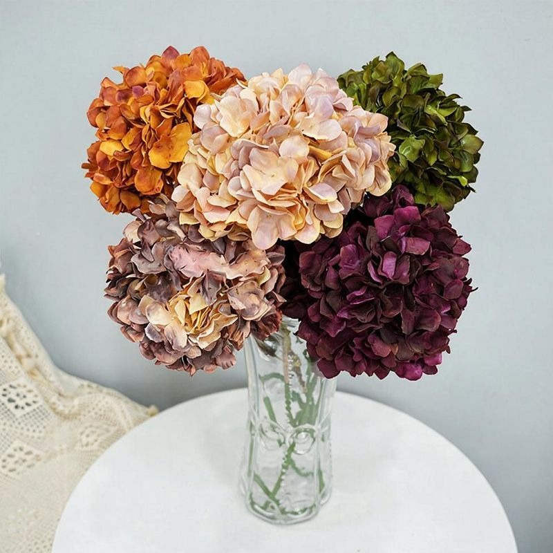 Künstliche Hortensie mit gebranntem Rand, einzelner Stiel, 71 cm, retro Stil für Hochzeiten und Innendekoration