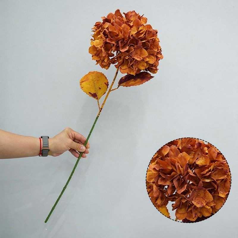 Künstliche Hortensie mit gebranntem Rand, einzelner Stiel, 71 cm, retro Stil für Hochzeiten und Innendekoration