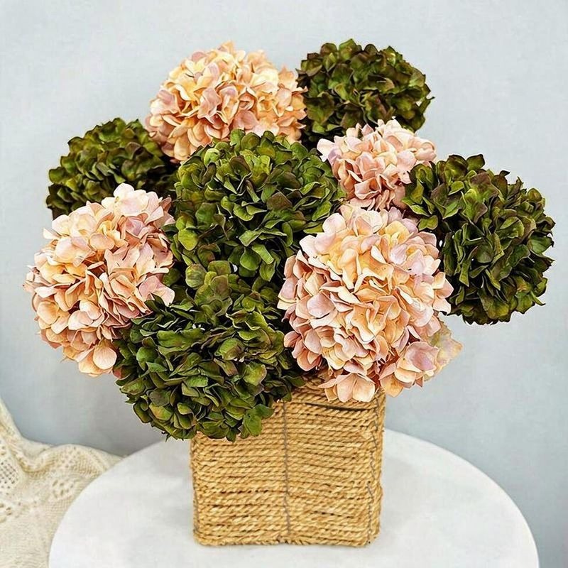Künstliche Hortensie mit gebranntem Rand, einzelner Stiel, 71 cm, retro Stil für Hochzeiten und Innendekoration