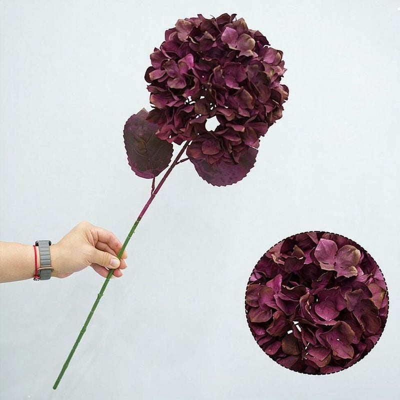 Künstliche Hortensie mit gebranntem Rand, einzelner Stiel, 71 cm, retro Stil für Hochzeiten und Innendekoration