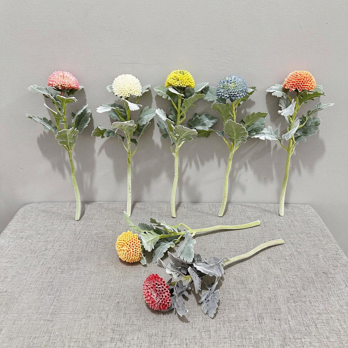 Künstliche Chrysantheme, Single-Stem mit 7 cm Blütenkopf, 37 cm hoch, Flockstoff, für Hochzeitsdekoration und Inneneinrichtung