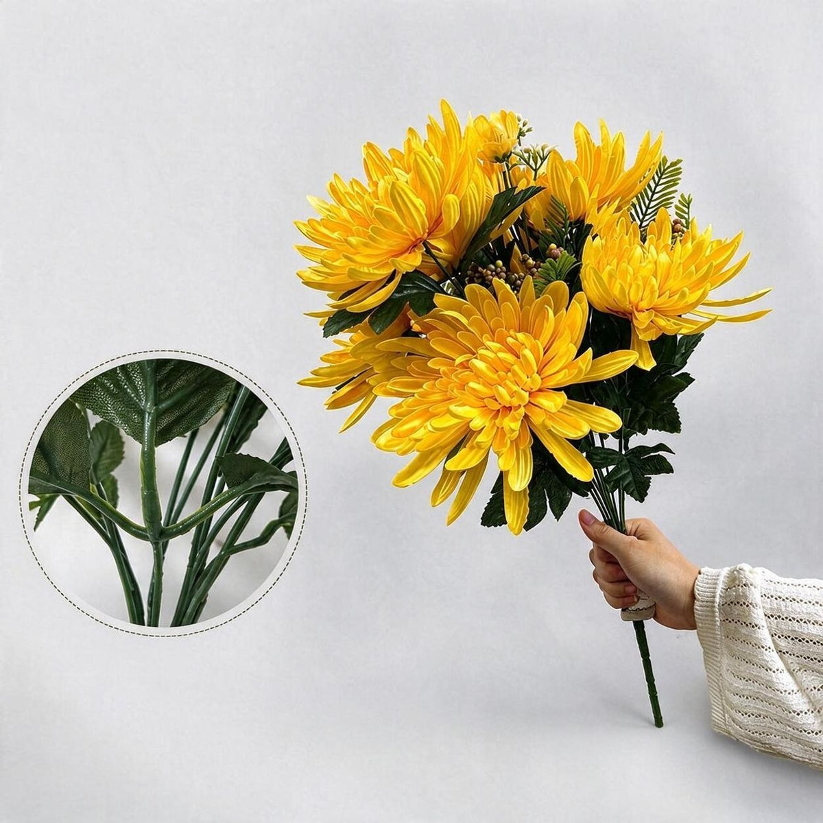 Künstliche Chrysantheme, 52 cm hoher Seidenblumen-Busch für Festtagsdekoration, Hochzeit, Innenraum