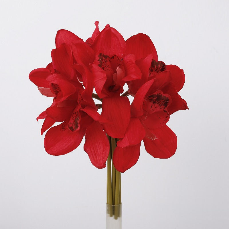 Künstliche Cymbidium-Orchidee, Bouquet mit 6 Blütenköpfen, Latex mit Echtheits-Haptik, für Hochzeit, Hotel und Wohnraum