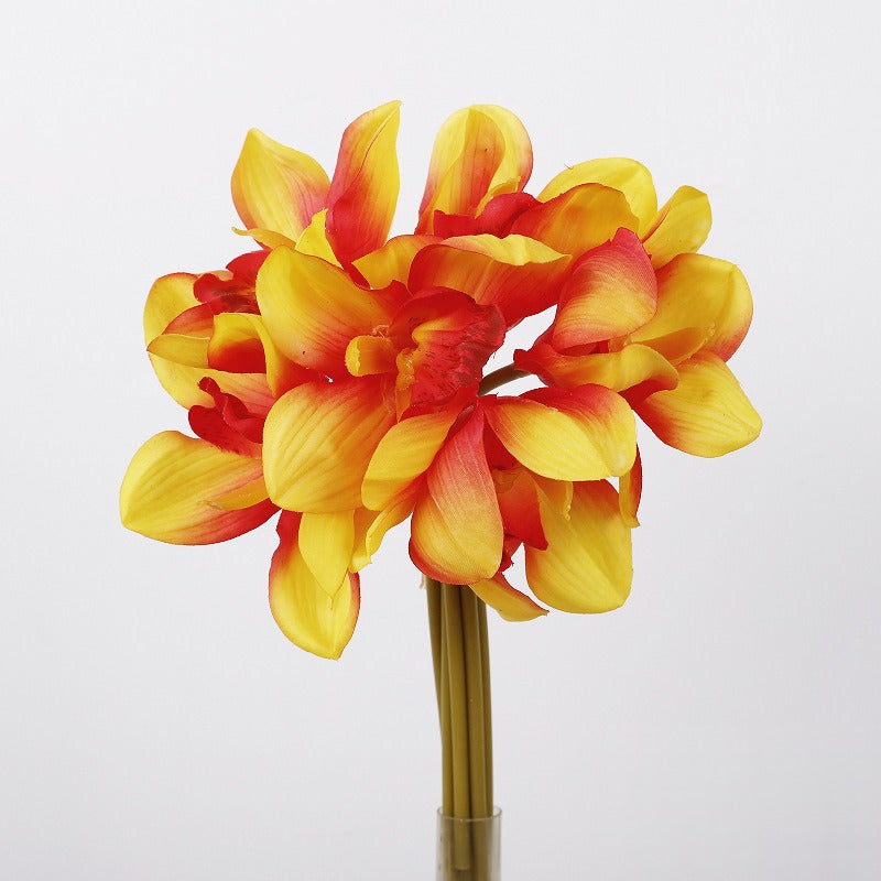Künstliche Cymbidium-Orchidee, Bouquet mit 6 Blütenköpfen, Latex mit Echtheits-Haptik, für Hochzeit, Hotel und Wohnraum