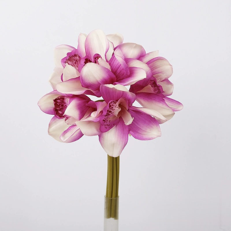 Künstliche Cymbidium-Orchidee, Bouquet mit 6 Blütenköpfen, Latex mit Echtheits-Haptik, für Hochzeit, Hotel und Wohnraum