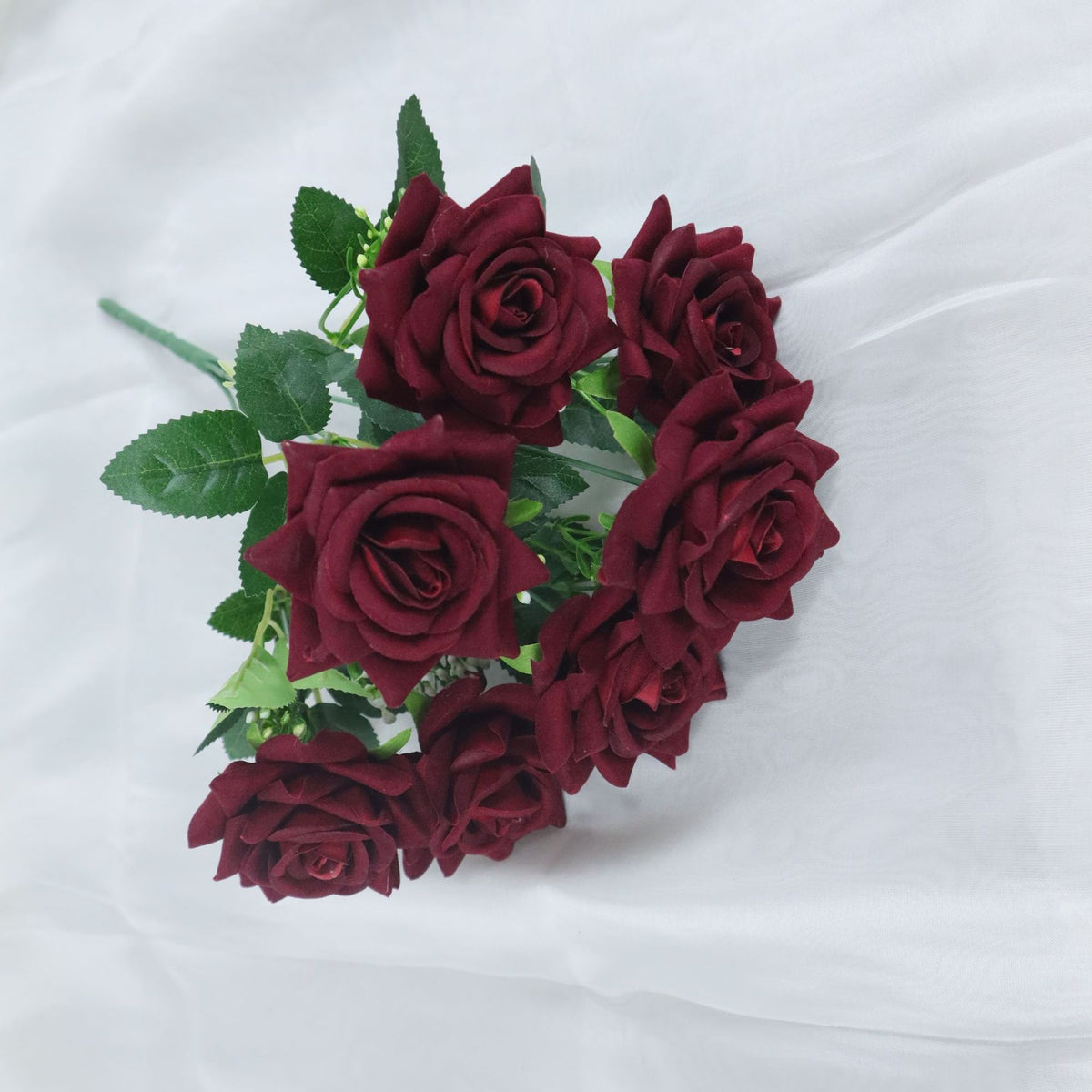 Künstliche Rosenblüten-Busch, 7 Blüten, 38 cm hoch, Seidenstoff, für Hochzeit, Dekoration, Innenraum
