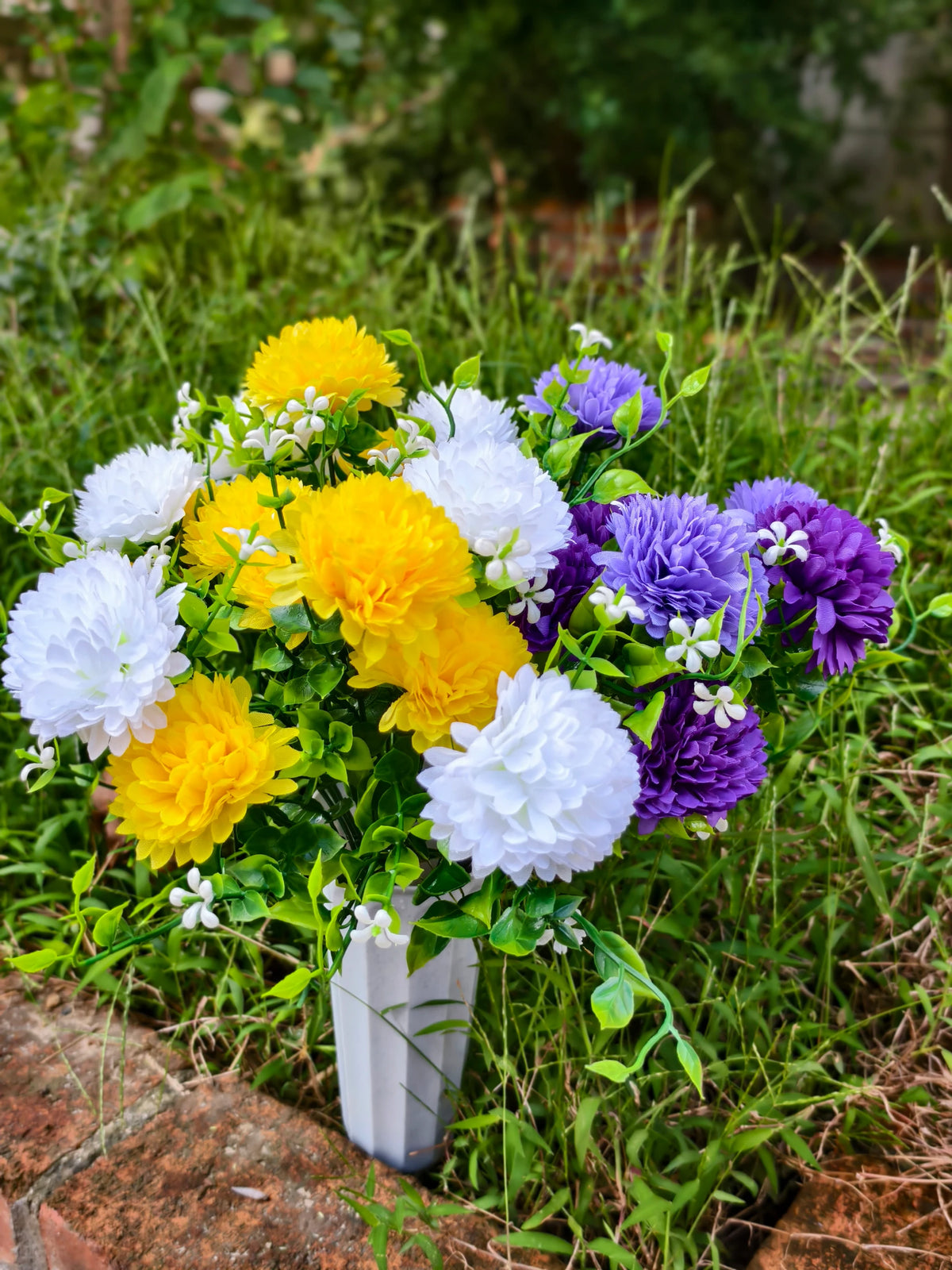 Schleierkraut-Pusteblume Grabblumen, 4er-Pack Kunstblumen-Büschel mit je 21 Blütenköpfen, Kunstseide, für Grabschmuck und Trauerfloristik