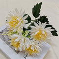 Chrysanthemen-Kunstblume Busch mit 5 Blütenköpfen, Kunstseide-Stoff, Glücks-Chrysantheme, für Wohnen, Hochzeit und Schaufenster