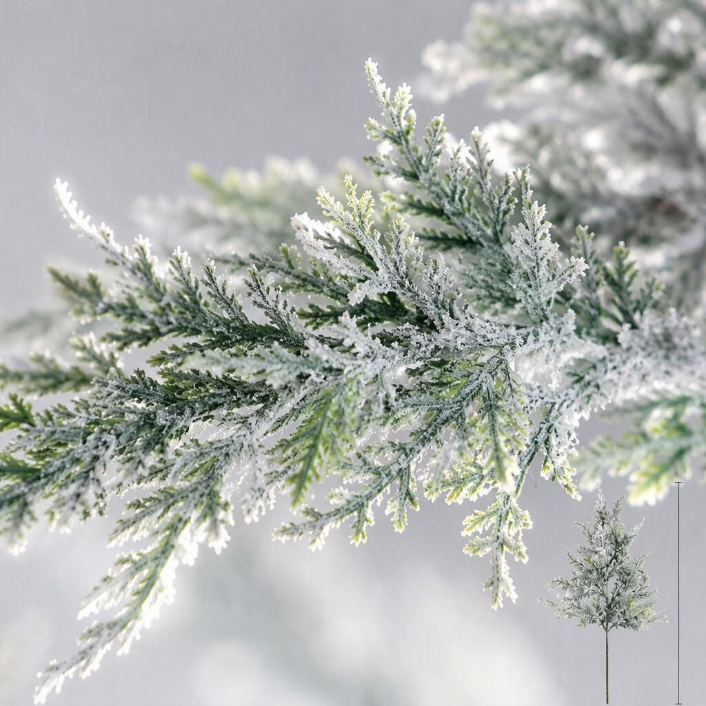 Künstlicher Zedernzweig mit Frost-Beflockung, 6er-Pack, Kunststoff (PE/PVC), Weihnachtsdeko für Floristik & Schaufenster
