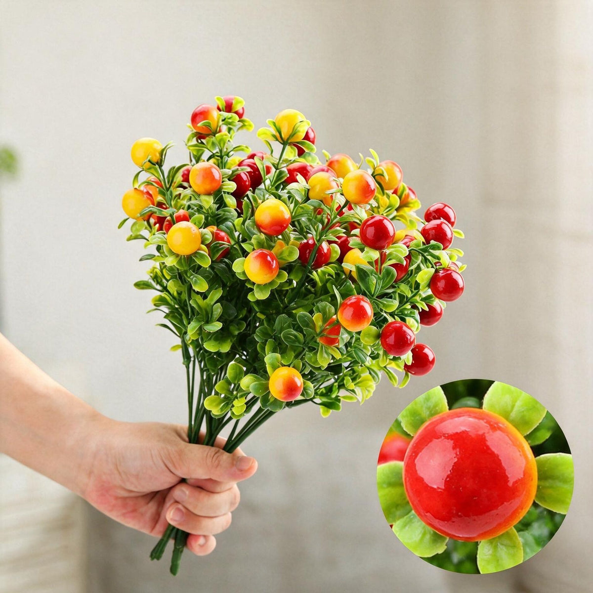 Künstlicher Wildfrüchte-Busch, 1 Stück, Kunststoff-Mix, 35 cm, für Hochzeit, Hotel, Büro und Zuhause