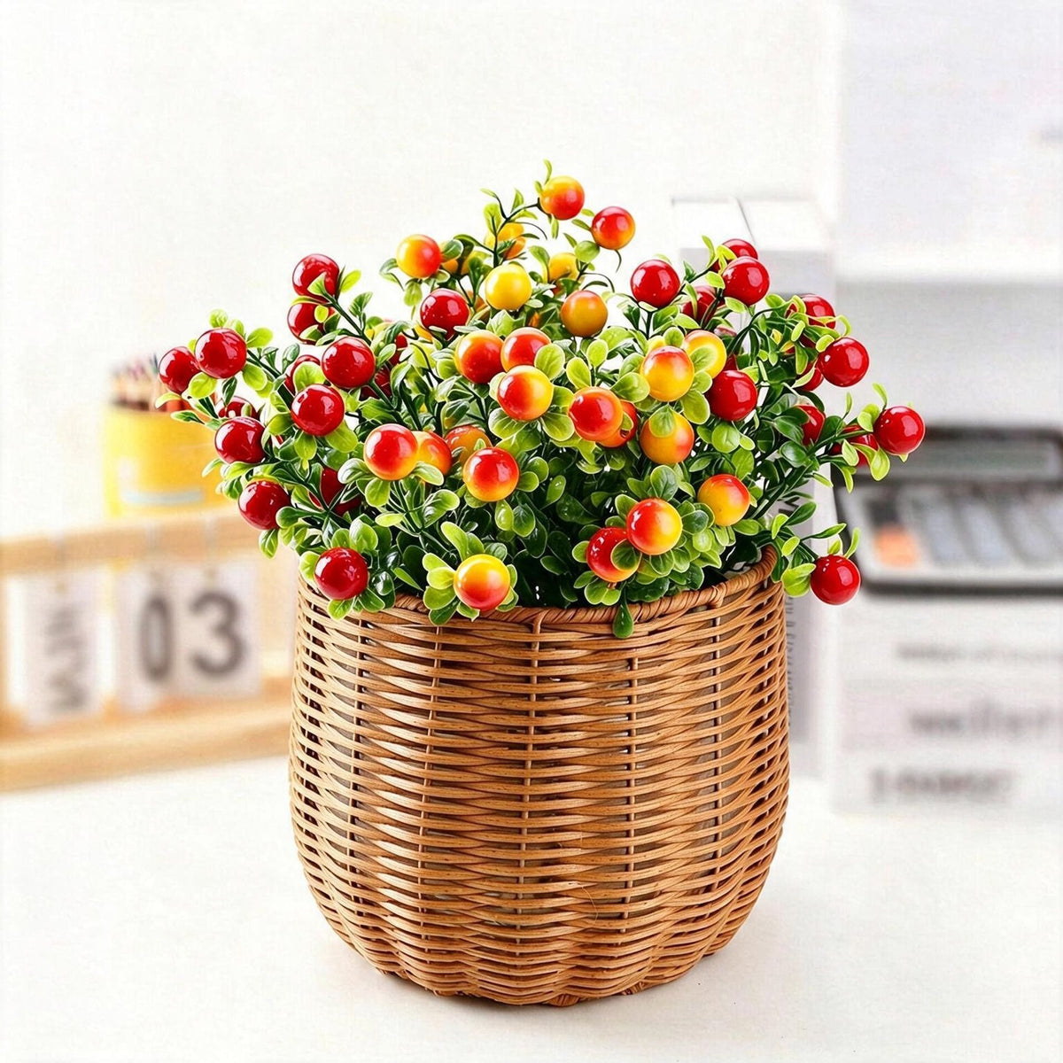 Künstlicher Wildfrüchte-Busch, 1 Stück, Kunststoff-Mix, 35 cm, für Hochzeit, Hotel, Büro und Zuhause
