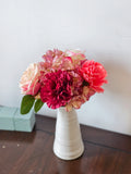 Künstlicher Blumenstrauß mit Rosen, Nelken und Hortensie, 5 Blüten, Kunstseide-Stoff, Vintage, Hochzeit, Hotel, Schaufenster