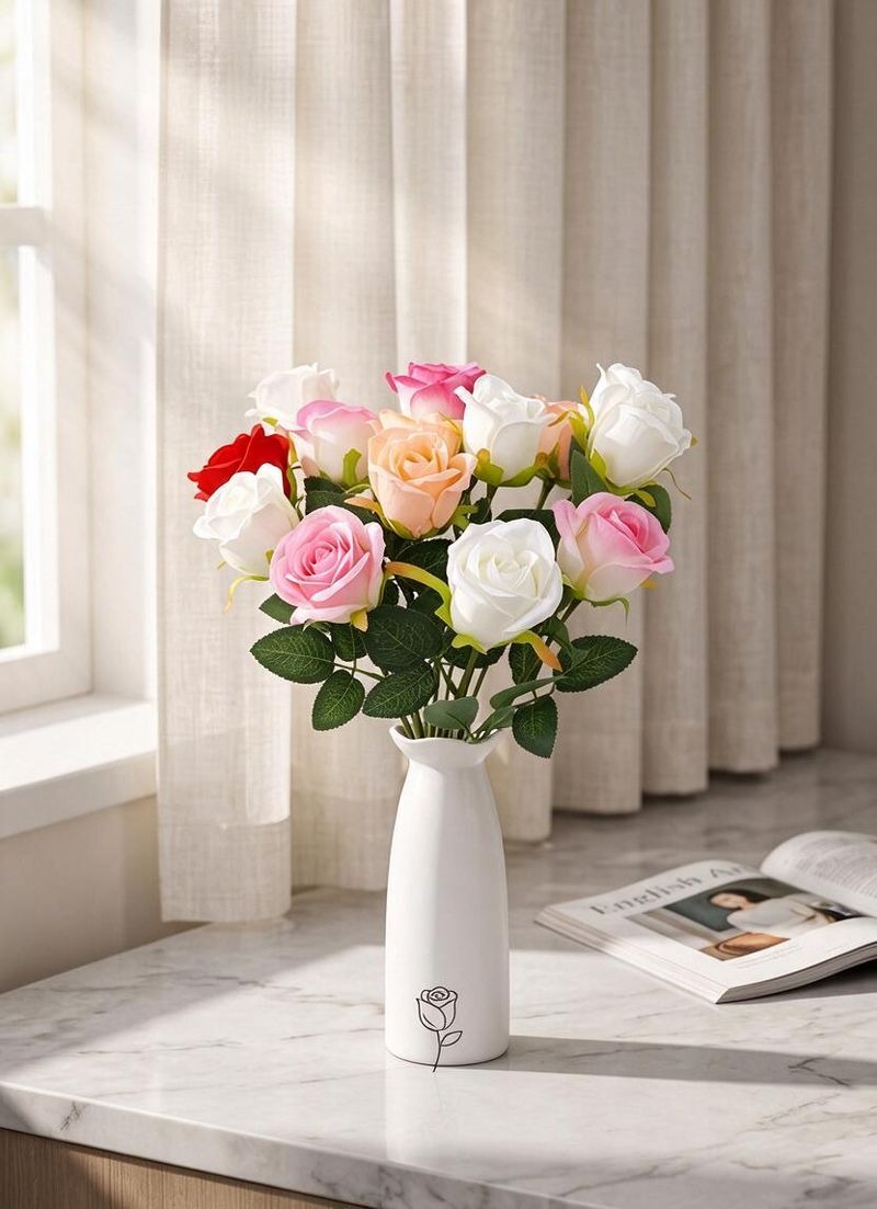 Künstliche Schneeberg-Rose, Einzelstiel mit 1 Blüte, biegbarer Stiel aus Stoff und Draht, für Hochzeit, Hotel und Zuhause