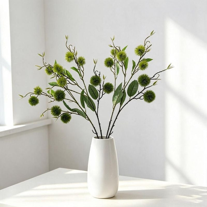 Kunstzweig Kastanie mit Stachelfrüchten, Busch mit 7 Früchten, Kunststoff, Vintage-Stil, für Vase, Hochzeit und Schaufenster
