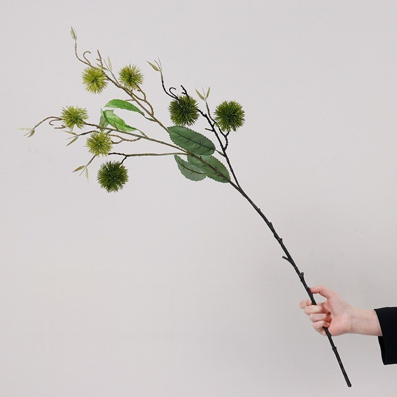 Kunstzweig Kastanie mit Stachelfrüchten, Busch mit 7 Früchten, Kunststoff, Vintage-Stil, für Vase, Hochzeit und Schaufenster