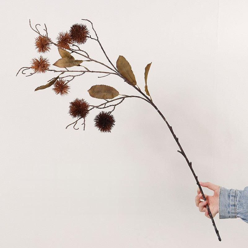 Kunstzweig Kastanie mit Stachelfrüchten, Busch mit 7 Früchten, Kunststoff, Vintage-Stil, für Vase, Hochzeit und Schaufenster