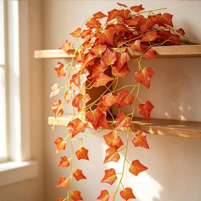 Künstliche Kletterwein-Ranke Rot, 12 Stränge mit 72 Blättern, Kunststoff, Herbstdeko für Hochzeit, Laden und Hotel