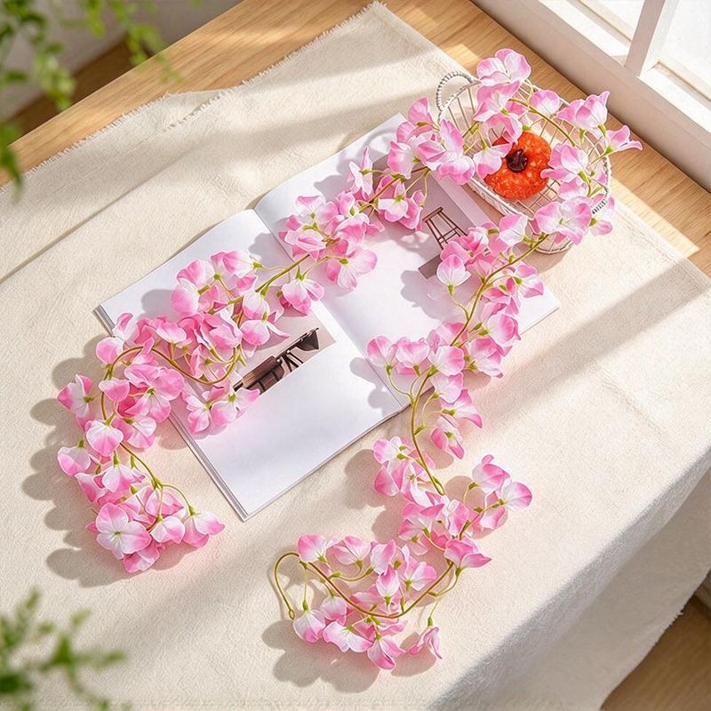 Künstliche Bougainvillea Blütenranke, Girlande aus Kunststoff mit 135 Blütenköpfen, 180 cm lang, für Hochzeit, Hotel & Schaufenster