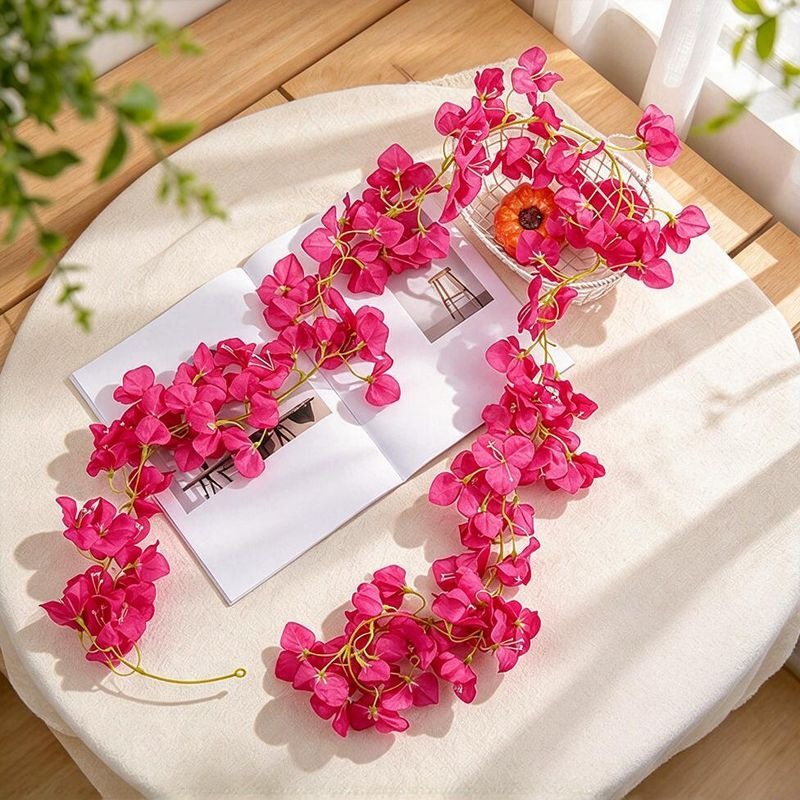 Künstliche Bougainvillea Blütenranke, Girlande aus Kunststoff mit 135 Blütenköpfen, 180 cm lang, für Hochzeit, Hotel & Schaufenster