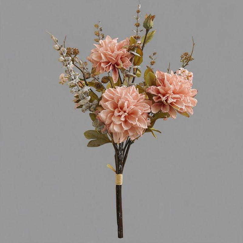 Künstliche Dahlien-Bouquet mit 3 Blütenköpfen, Kunstseide, Herbstfarben mit dunklen Blütenrändern, für Hochzeit und Deko