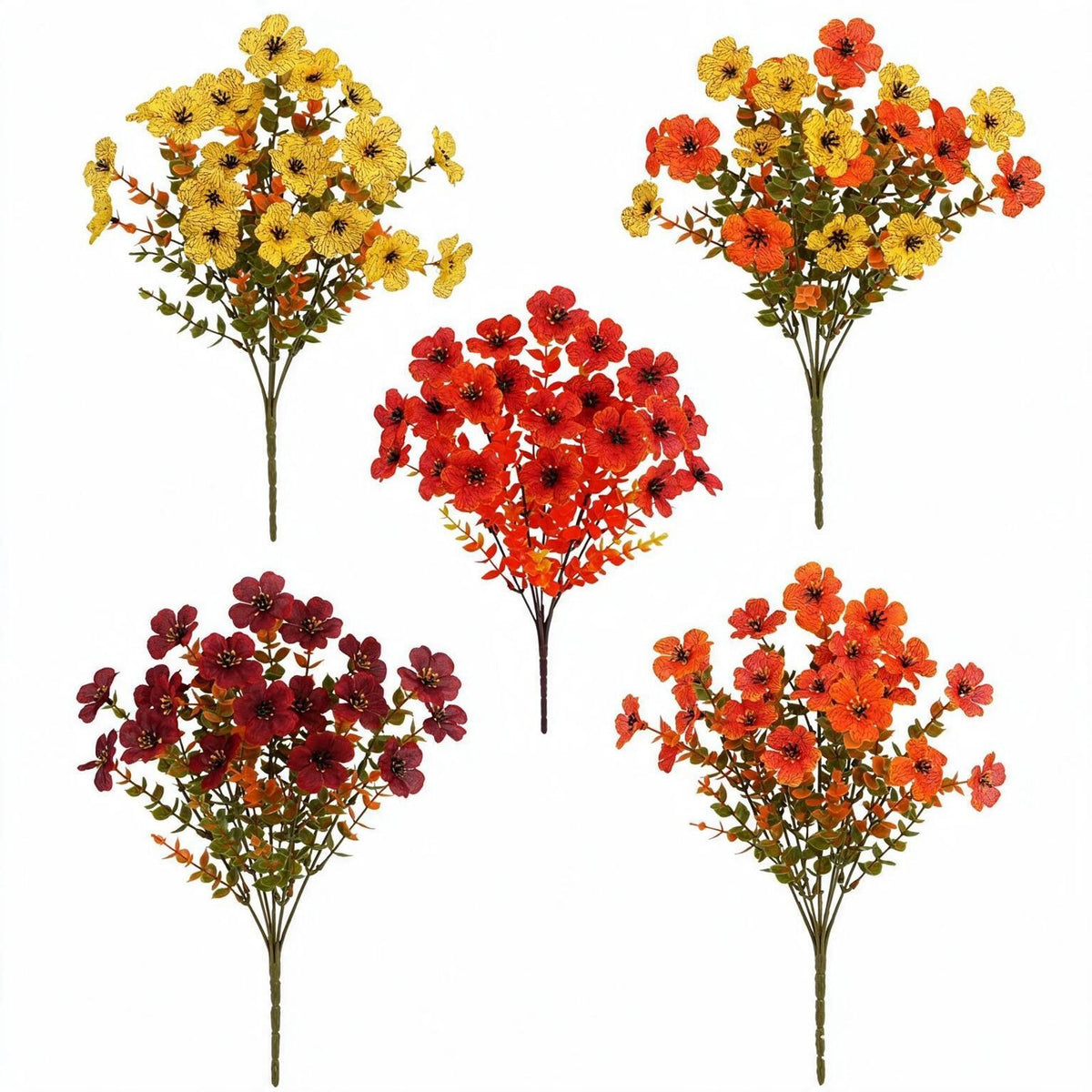 Kunstpflanze Eukalyptus Zweig-Bund, 18 Zweige/Blätter, 5er-Set, Kunststoff, Hochzeit & Wohndeko
