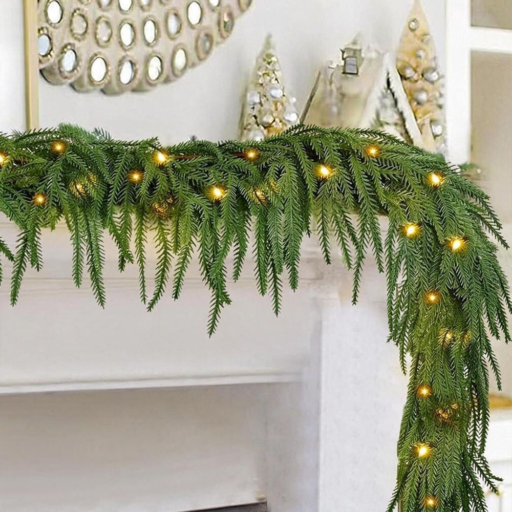 Künstliche Norfolktannen-Girlande mit Lichterkette, 3 Stück, Weichgummi-Optik, Kunststoff, Weihnachten, Haus & Gewerbe