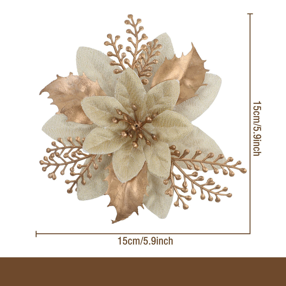 Künstliche Goldstaub-Blüte, 12 cm Durchmesser, Weihnachtsdekoration, DIY-Deko, einzeln