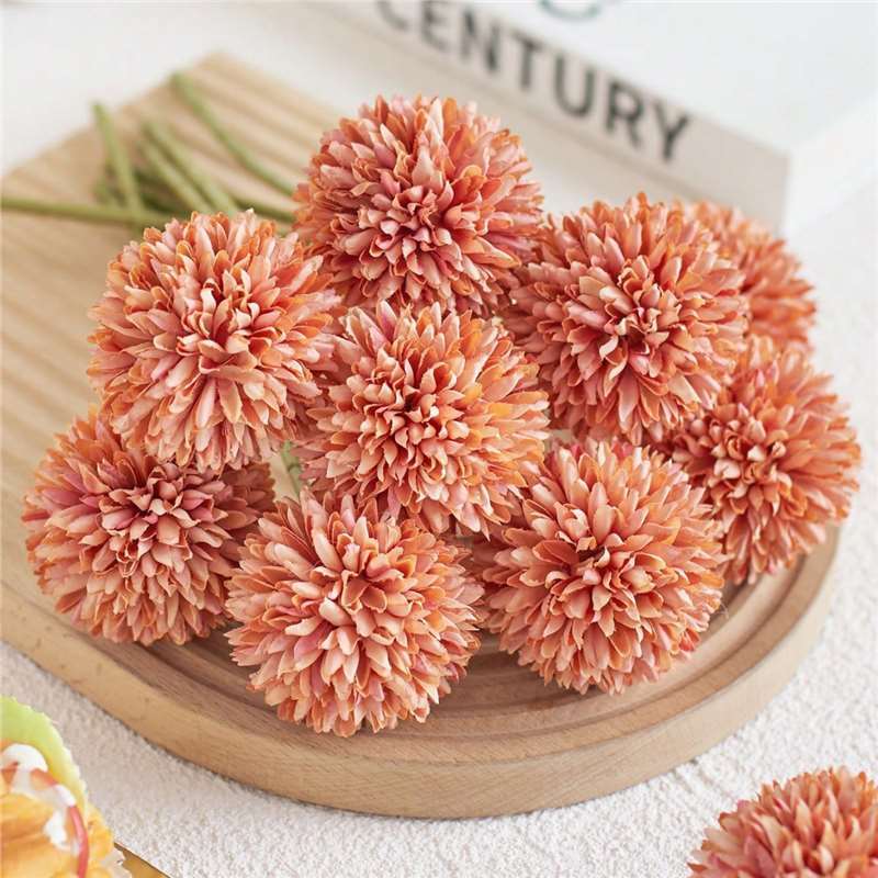 Künstliche Pompon-Chrysantheme, 10 Einzelstiele mit je 1 Blüte, Stoffblüten in Macaron-Farben, für Hochzeit & Dekoration