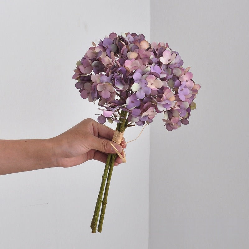 Hortensien Kunstblumen-Bouquet, 3 Blüten pro Bund, Stiele biegbar, PVC und Kunstseide, für Hochzeit, Hotel und Wohnraum